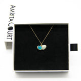 Gift Box - Aroma Necklace 925 Silver, Gold coated - Green Shell Ocean Breeze (Light blue) + Purify Oil Blend