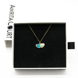 Gift Box - Aroma Necklace 925 Silver, Gold coated - Green Shell Ocean Breeze (Light blue) + Purify Oil Blend - Top-Down View