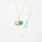 Gift Box - Aroma Necklace 925 Silver, Gold coated - Green Shell Ocean Breeze (Light blue) + Purify Oil Blend - 45-Degree Angle