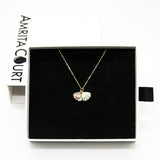 Gift Box - Aroma Necklace 925 Silver, Gold coated - Green Shell Dreamy Lavender (Light Purple) + Purify Oil Blend - Top-Down View