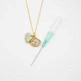 Gift Box - Aroma Necklace 925 Silver, Gold coated - Green Shell Dreamy Lavender (Light Purple) + Purify Oil Blend - 45-Degree Angle