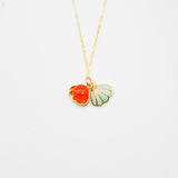Gift Box - Aroma Necklace 925 Silver, Gold coated - Green Shell Sunset Coral (Bright Red Orange) + Purify Oil Blend - Front View