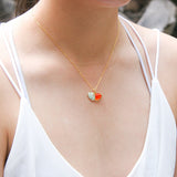 Gift Box - Aroma Necklace 925 Silver, Gold coated - Green Shell Sunset Coral (Bright Red Orange) + Purify Oil Blend - Side View