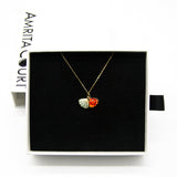 Gift Box - Aroma Necklace 925 Silver, Gold coated - Green Shell Sunset Coral (Bright Red Orange) + Purify Oil Blend - Top-Down View