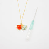 Gift Box - Aroma Necklace 925 Silver, Gold coated - Green Shell Sunset Coral (Bright Red Orange) + Purify Oil Blend - 45-Degree Angle