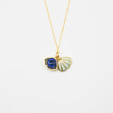 Gift Box - Aroma Necklace 925 Silver, Gold coated - Green Shell Ocean Depth (Dark Blue) + Purify Oil Blend - Front View