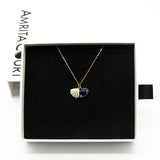 Gift Box - Aroma Necklace 925 Silver, Gold coated - Green Shell Ocean Depth (Dark Blue) + Purify Oil Blend - Top-Down View