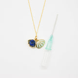 Gift Box - Aroma Necklace 925 Silver, Gold coated - Green Shell Ocean Depth (Dark Blue) + Purify Oil Blend - 45-Degree Angle