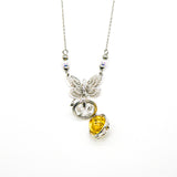 Gift Box - Butterfly White Gold Aroma Necklace + Purify Oil Blend - 45-Degree Angle