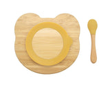 Bamboo Kid Child Baby Plate Bowl & Silicon Suction Cap Base & Spoon - Teddy Bear - Front View