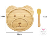 Bamboo Kid Child Baby Plate Bowl & Silicon Suction Cap Base & Spoon - Teddy Bear - Side View
