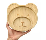 Bamboo Kid Child Baby Plate Bowl & Silicon Suction Cap Base & Spoon - Teddy Bear - Top-Down View