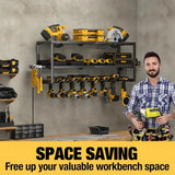 P&P Heavy Duty Power Tool Organizer with 7 Drill Holders Wall Mounted Garage Storage Rack for Tools & Utility - Top-Down View
