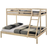 Solid Timber Triple Bunk Bed Single over Double Natural - Side View