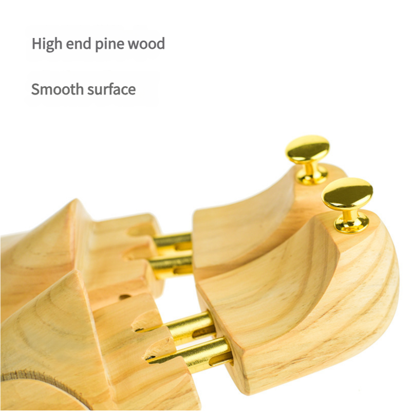 Adjustable Pine Wood Shoe Tree with Brass Knobs Size EUR 45-46