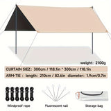 Outdoor camping square sky curtain, black glue sky curtain, sun and rain protection - Side View