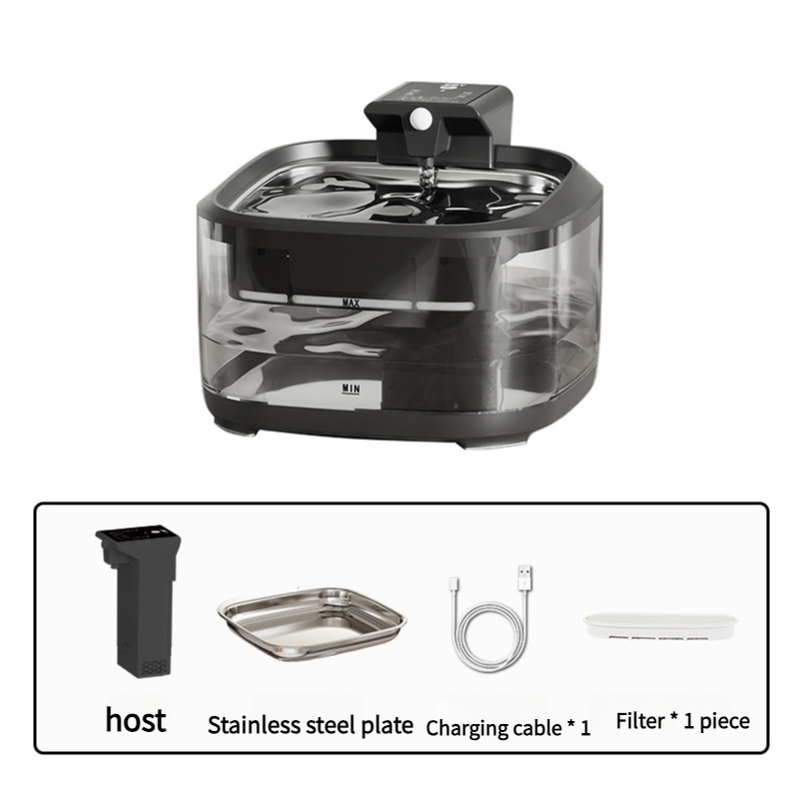 4.5L Upgraded Smart Pet Water Fountain with Stainless Steel Plate and Charging Cable  Black Design