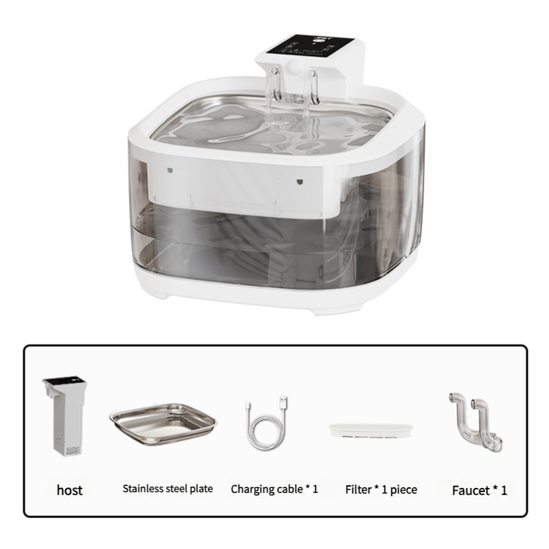 4.5L Dual-Flow Smart Pet Water Fountain with Stainless Steel Plate and Faucet  White Design