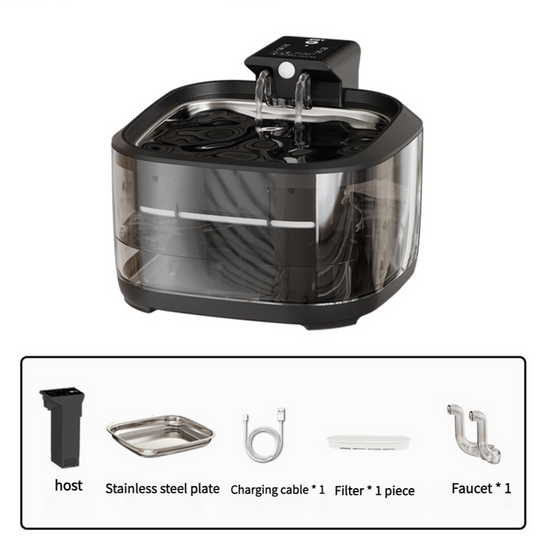 4.5L Dual-Flow Smart Pet Water Fountain with Stainless Steel Plate and Faucet  Black Design
