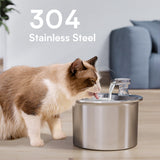Beginner Package Stainless Steel Pet Water Fountain with Automatic Power-Off -Plug Not Included - Side View