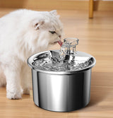 Stainless Steel Automatic Pet Water Fountain with USB Plug, Filter Cartridge Set, and Auto Power-Off Function - Front View