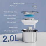 Intelligent Stainless Steel Pet Water Fountain with Smart Sensor, USB Plug, and Auto Power-Off Function - Front View
