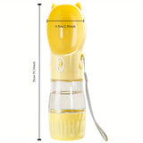 Yellow Portable Dog Water Bottle with Built-in Bowl Dispenser - 250ml Water,180ml Food Capacity, Leak-proof for Travel and Walks - Top-Down View