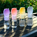 Portable Dog Water Bottle with Bowl Dispenser-380ml Purple Pet Travel Cup, Leak-proof, One-Hand Operation - Side View