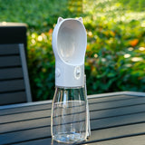 Portable Dog Water Bottle with Bowl Dispenser-550ml Grey Pet Travel Cup, Leak-proof, One-Hand Operation
