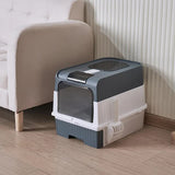 Large Enclosed Cat Litter Box with Drawer and Scoop - Odor Control, Removable Tray, Easy Clean Design - Front View