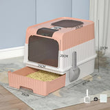 Pink Large Enclosed Cat Litter Box with Drawer and Scoop-Odor Control, Removable Tray, Easy Clean Design - Front View