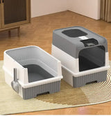 Pink Large Enclosed Cat Litter Box with Drawer and Scoop-Odor Control, Removable Tray, Easy Clean Design - Top-Down View