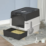 Black Large Enclosed Cat Litter Box with Drawer and Scoop-Odor Control, Removable Tray, Easy Clean Design - Front View