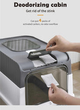 Black Large Enclosed Cat Litter Box with Drawer and Scoop-Odor Control, Removable Tray, Easy Clean Design - Side View