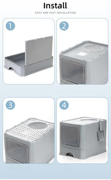 Top-Entry Cat Litter Box with Drawer-Enclosed Design, Easy Clean, Odor Control, Anti-Tracking Lid Yellow - 45-Degree Angle