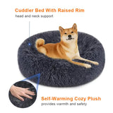 Calming Donut Pet Bed -Soft Faux Fur, Anti-Anxiety Fluffy Round Bed for Cats and Small Dogs (Wine Red)40cm - Front View