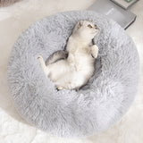 Calming Donut Pet Bed -Soft Faux Fur, Anti-Anxiety Fluffy Round Bed for Cats and Small Dogs (Wine Red)40cm - 45-Degree Angle