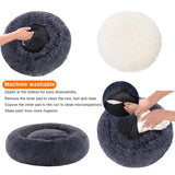 Calming Donut Pet Bed -Soft Faux Fur, Anti-Anxiety Fluffy Round Bed for Cats and Small Dogs (Wine Red)50cm - Side View