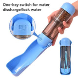 2-in-1 Portable Pet Water and Food Bottle - Leak-Proof Design with Water Lock and Easy Dispenser,300ml Water+200ml food feeder  Blue Colour - Front View
