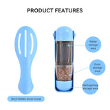 2-in-1 Portable Pet Water and Food Bottle - Leak-Proof Design with Water Lock and Easy Dispenser,300ml Water+200ml food feeder  Blue Colour - Side View