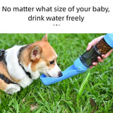2-in-1 Portable Pet Water and Food Bottle - Leak-Proof Design with Water Lock and Easy Dispenser,300ml Water+200ml food feeder  Blue Colour - 45-Degree Angle