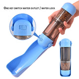 2-in-1 Portable Pet Water and Food Bottle - Leak-Proof Design with Water Lock and Easy Dispenser,300ml Water+200ml food feeder Blue Colour - Front View