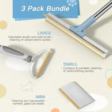 Pet Hair Removal Tool Set - Multi-Purpose Sweeper with Scraper and Handheld Fur Remover  Grey - Front View