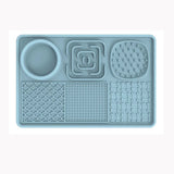 Multi-Functional Slow Feeder Mat for Dogs- Anti-Slip Lick Pad with Multiple Textures Rectangle 2PCS (Blue & Grey) - Front View