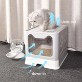Foldable Cat Litter Box with Pull-Out Tray -Easy Cleaning and Anti-Splash Design Blue 51*41*38cm - 45-Degree Angle