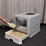 Foldable Cat Litter Box with Pull-Out Tray -Easy Cleaning and Anti-Splash Design Grey 51*41*38cm - Front View