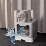 Foldable Cat Litter Box with Pull-Out Tray -Easy Cleaning and Anti-Splash Design Grey 51*41*38cm - Side View