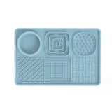 Multi-Functional Slow Feeder Mat for Dogs- Anti-Slip Lick Pad with Multiple Textures Rectangle 2PCS (Blue & Pink) - Front View