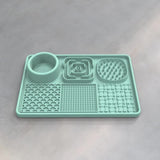 Multi-Functional Slow Feeder Mat for Dogs- Anti-Slip Lick Pad with Multiple Textures Rectangle 2PCS (Grey & Green) - Front View