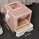 Foldable Cat Litter Box with Pull-Out Tray -Easy Cleaning and Anti-Splash Design  Pink 51*41*38cm - Low Angle